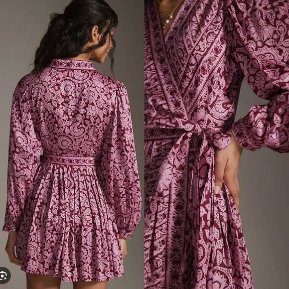 Omika Long-Sleeve Wrap Mini Dress L NWOT - Picture 2 of 11